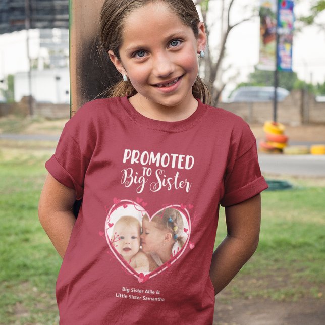 Promoted to Big Sister Sibling Heart Photo & Names T-Shirt (Creator Uploaded)