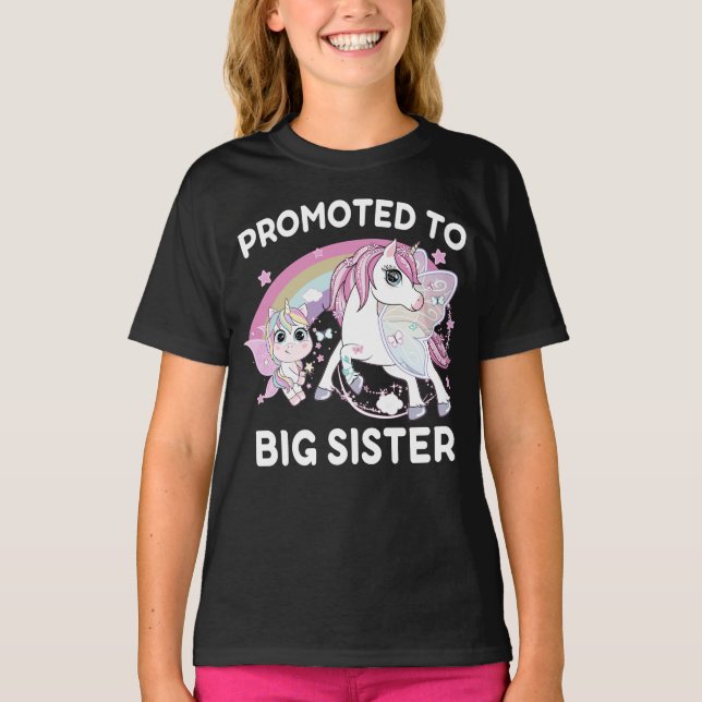 Promoted to Big Sister Unicorn Funny T-Shirt (Front)