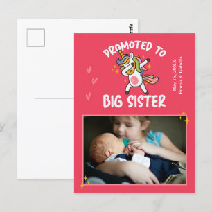 Promoted to Big Sister Unicorn Photo Announcement Postcard