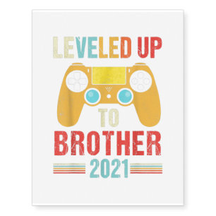 Promoted To Brother Est 2021 Leveled Up Bro Gift Temporary Tattoos