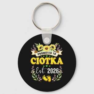 Promoted to Ciotka Aunt Est 2026 Sunflower Reveal Keychain
