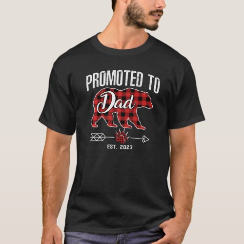 Promoted To Dad 2023  Bear Pajama Red Plaid Buffal T_Shirt