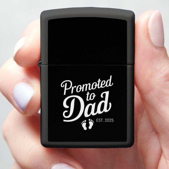 Promoted To Dad EST 2025 Funny Soon To Be Dad Zippo Lighter (In Hand)