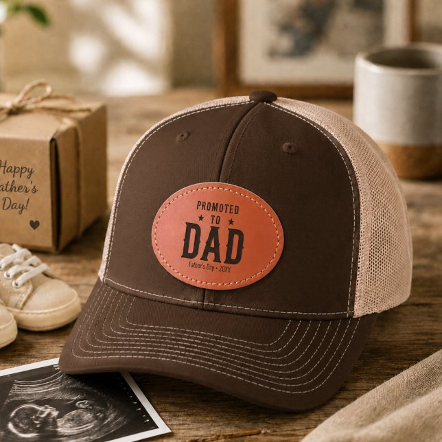 Promoted to Dad Fathers Day Pregnancy Reveal  Leather Patch Hat (Promoted to Dad Fathers Day Pregnancy Reveal Leather Patch Hat)