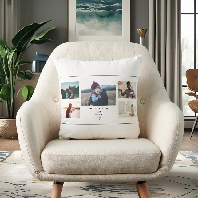 Promoted to Dad Photo Collage – Personalize Throw Pillow (Creator Uploaded)