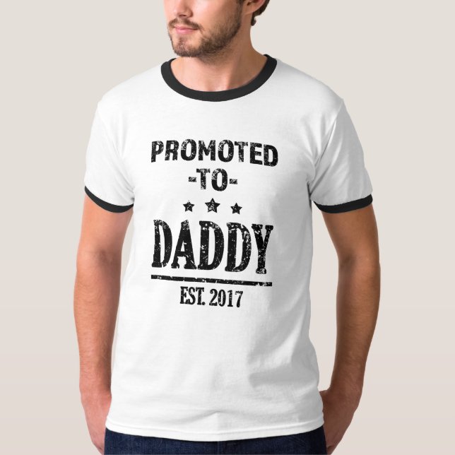 Promoted to Daddy 2017 mens new dad shirt (Front)