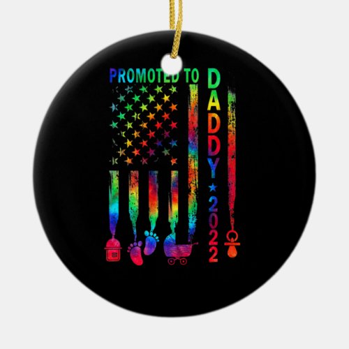 Promoted To Daddy 2022 Usa Flag Tie Dye New Dad Ceramic Ornament