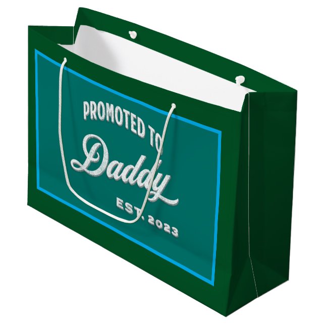 Promoted To Daddy Est. 2023 For First Time Father Large Gift Bag (Front Angled)
