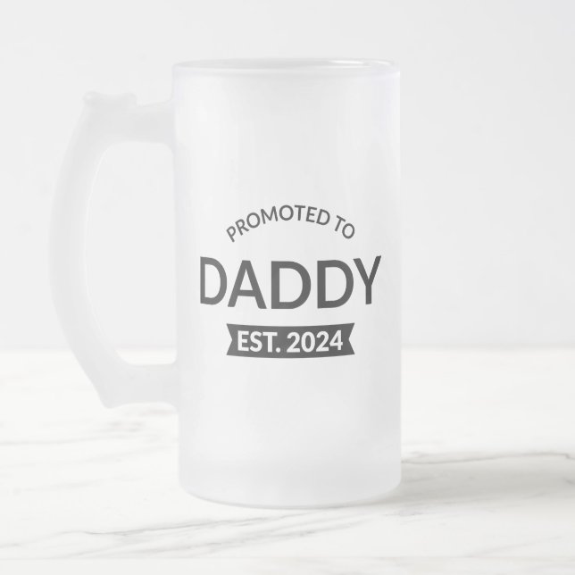 Promoted To Daddy Est. 2024 II Frosted Glass Beer Mug (Left)