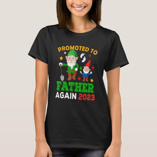 Promoted To Father Again 2023 Two Funny Gnomes Pre T-Shirt (Front)