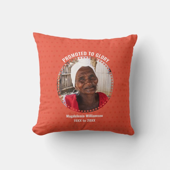 PROMOTED TO GLORY Christian Memorial Photo Throw Pillow (Front)