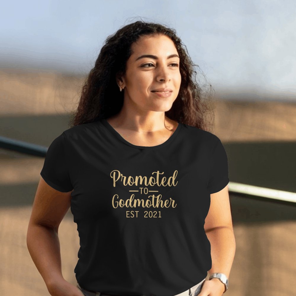 Promoted to Godmother Typography Custom Year Gold Tri-Blend Shirt