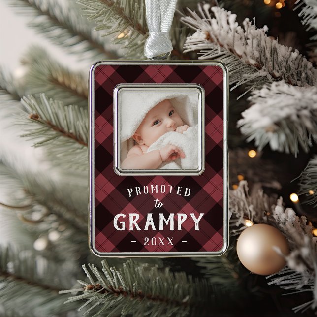Promoted to Grampy | Baby Photo Grandpa Christmas Ornament (Creator Uploaded)