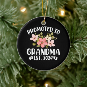 Promoted To Grandma 2024 First Time Nana Floral Ceramic Ornament