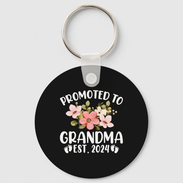 Promoted To Grandma 2024 First Time Nana Floral Keychain (Front)