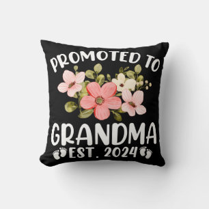 Promoted To Grandma 2024 First Time Nana Floral Throw Pillow