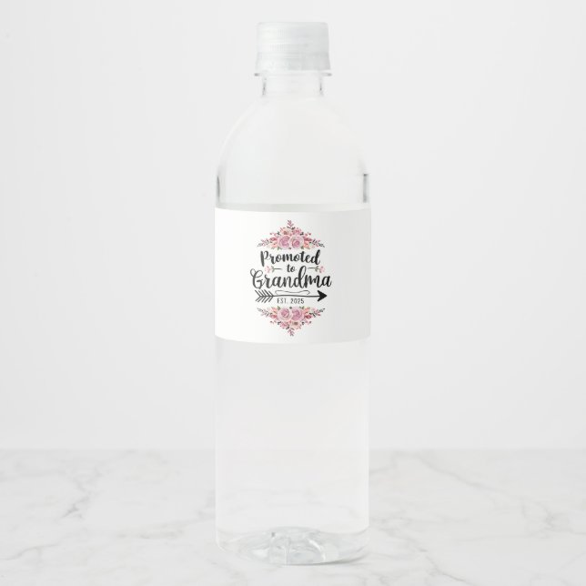 Promoted To Grandma 2025 Pregnancy Announcement Water Bottle Label (Front)