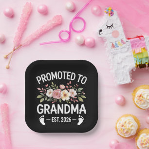 Promoted to Grandma 2026 First Time Nana Floral  Paper Plates