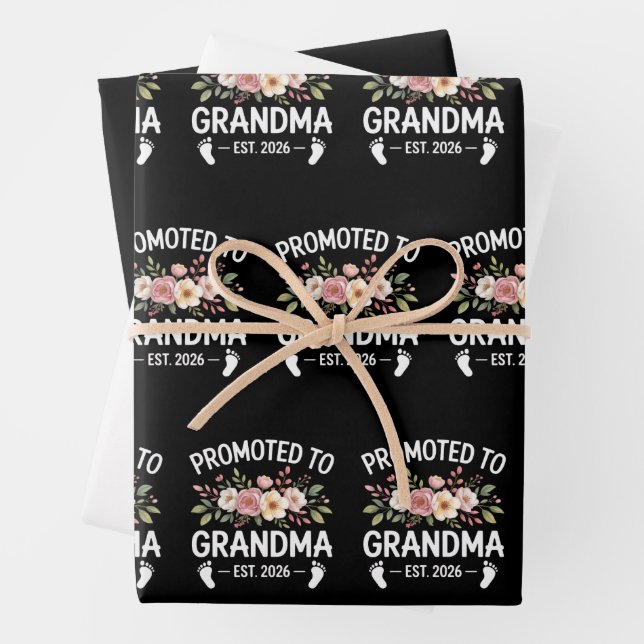 Promoted to Grandma 2026 First Time Nana Floral  Wrapping Paper Sheets (In situ)