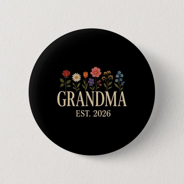 Promoted To Grandma 2026 Pregnancy Flower New Gran Button (Front)