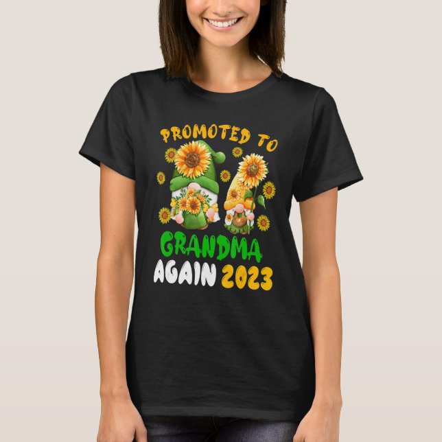 Promoted To Grandma Again 2023 Two Floral Gnomes P T-Shirt (Front)