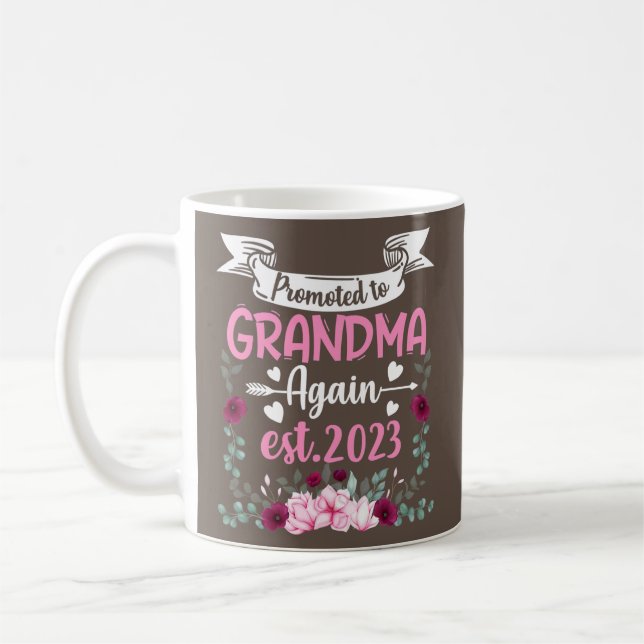 Promoted to Grandma Again Est 2023 Flower Coffee Mug (Left)