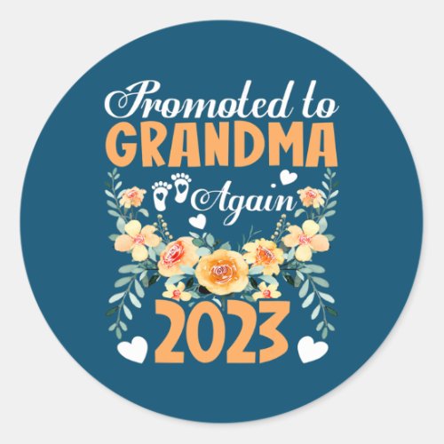 Promoted to Grandma Again Est 2023 Flower Gift  Classic Round Sticker
