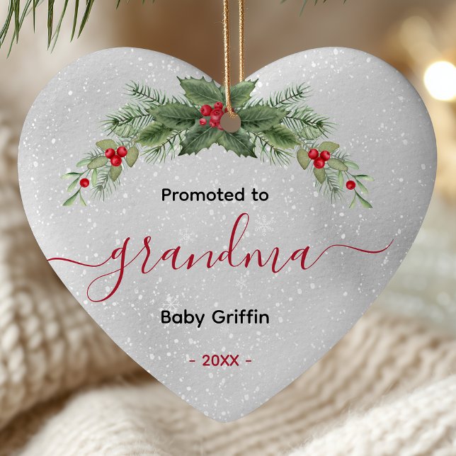 Promoted to grandma baby announcement heart ceramic ornament (Creator Uploaded)