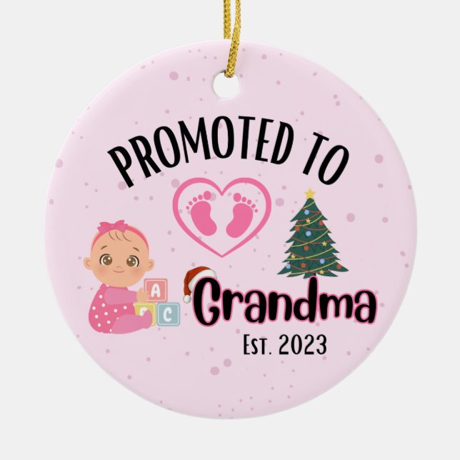 Promoted to Grandma - Baby Girl Xmas Ceramic Ornament (Front)