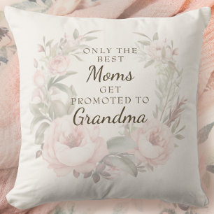 Promoted to Grandma Best Mom Floral Throw Pillow