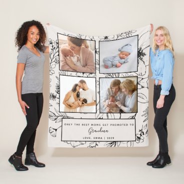 Promoted to Grandma Blush Botanical Photo Collage Fleece Blanket