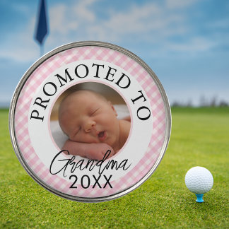 Promoted To Grandma Custom Year Baby Photo Pink Golf Ball Marker