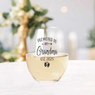 Promoted To Grandma Est 2025 First Time Grandma Stemless Wine Glass