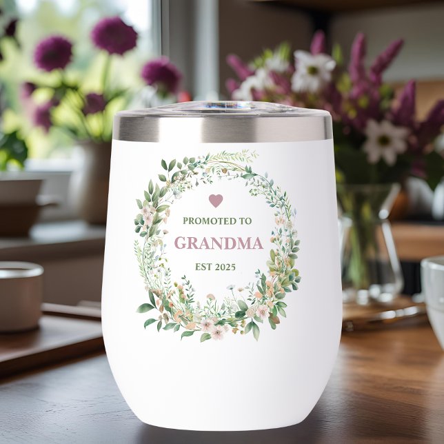 Promoted to Grandma Est. 2025 Floral Design Thermal Wine Tumbler (Creator Uploaded)