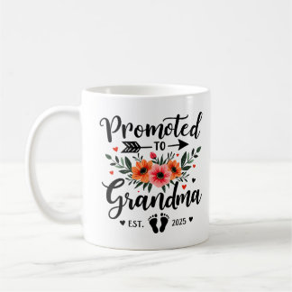 Promoted to Grandma Est 2025 Floral New Grandma Coffee Mug