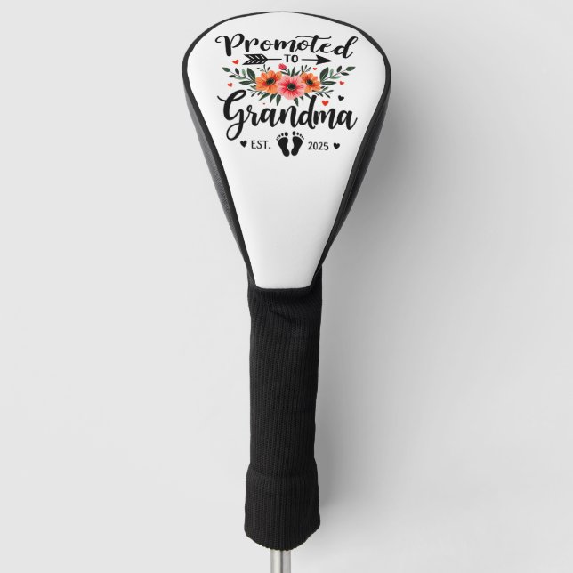 Promoted To Grandma Est 2025 Flower Grandma 2025 Golf Head Cover (Front)
