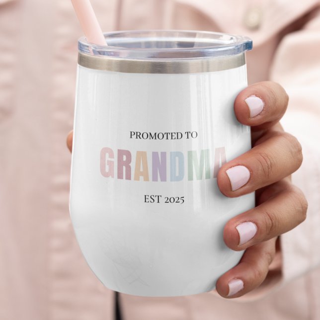 Promoted to Grandma EST 2025 | Personalized Pastel Thermal Wine Tumbler (Creator Uploaded)