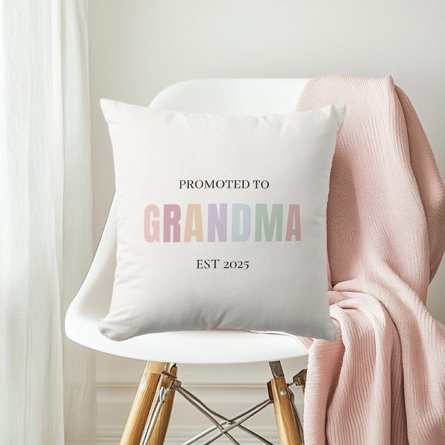Promoted to Grandma EST 2025 | Soft Pastel Throw Pillow (Creator Uploaded)