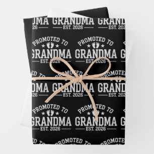 Promoted to Grandma est. 2026 Grandparents Baby  Wrapping Paper Sheets