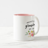 Promoted to Grandma Floral Pink Personalized Two-Tone Coffee Mug (Front Right)