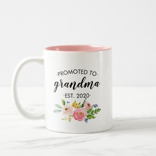 Promoted to Grandma Floral Pink Personalized Two_Tone Coffee Mug