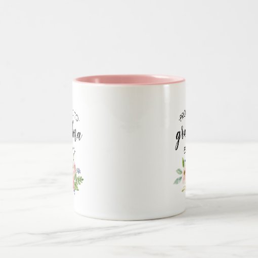 Promoted to Grandma Floral Pink Personalized Two-Tone Coffee Mug | Zazzle