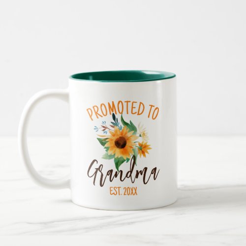 Promoted to Grandma Floral Sunflower Personalized Two_Tone Coffee Mug