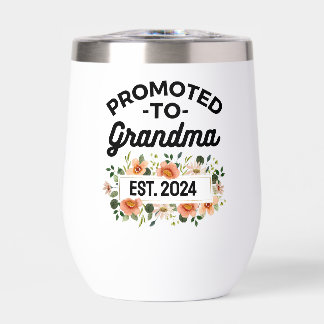 Promoted to Grandma Funny New Grandmother Floral Thermal Wine Tumbler