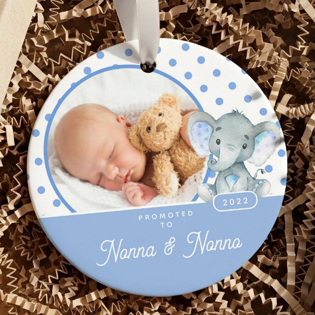 Promoted to Grandma Grandpa Baby Boy Photo  Ceramic Ornament (Creator Uploaded)