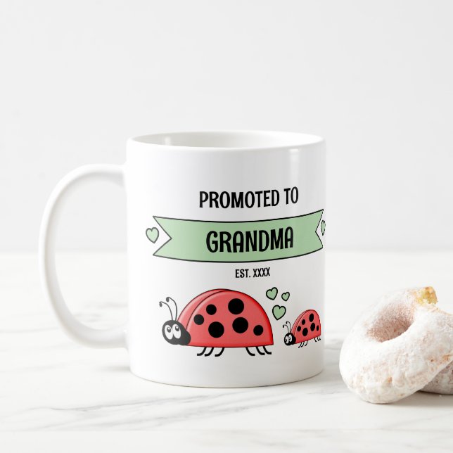 Promoted to grandma ladybugs green coffee mug (With Donut)