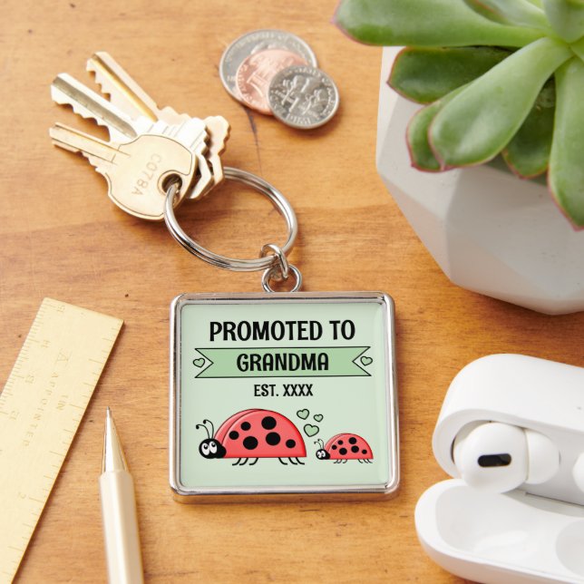 Promoted to Grandma ladybugs green Keychain (Desk)