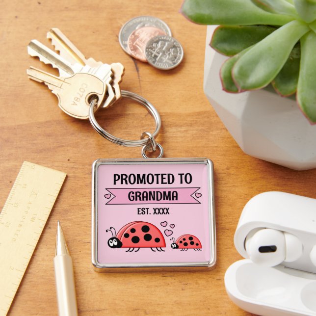 Promoted to Grandma ladybugs pink Keychain (Desk)