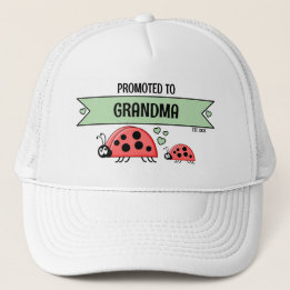 Promoted to Grandma ladybugs white green Trucker Hat
