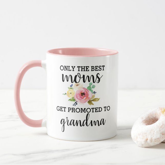 Promoted To Grandma New Grandma Pregnancy Reveal Mug (With Donut)